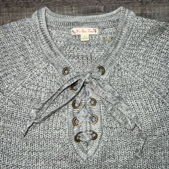 It's Our Time Knit Sweater Women's Scoop with Tie Neck Long Sleeve Size Small - Picture 3 of 12